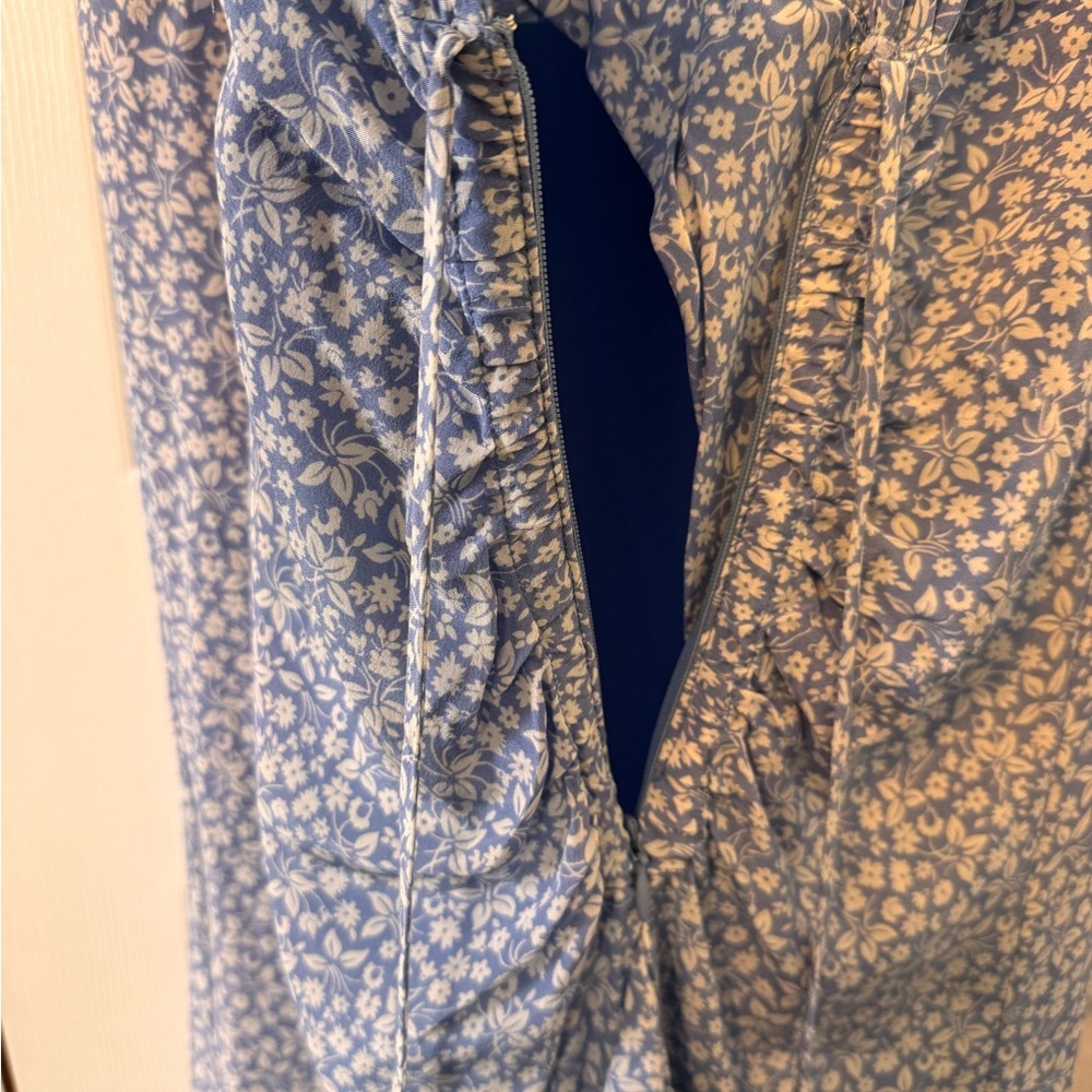 Veronica Beard Blue Spaghetti Strap Ruffle Ruched Midi Dress Spring/Summer Sz 6 - Picture 5 of 12